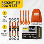 Retractable Ratchet Straps - 4 Pack - 1" x 10 Ft - 1200 Lb Break Strength