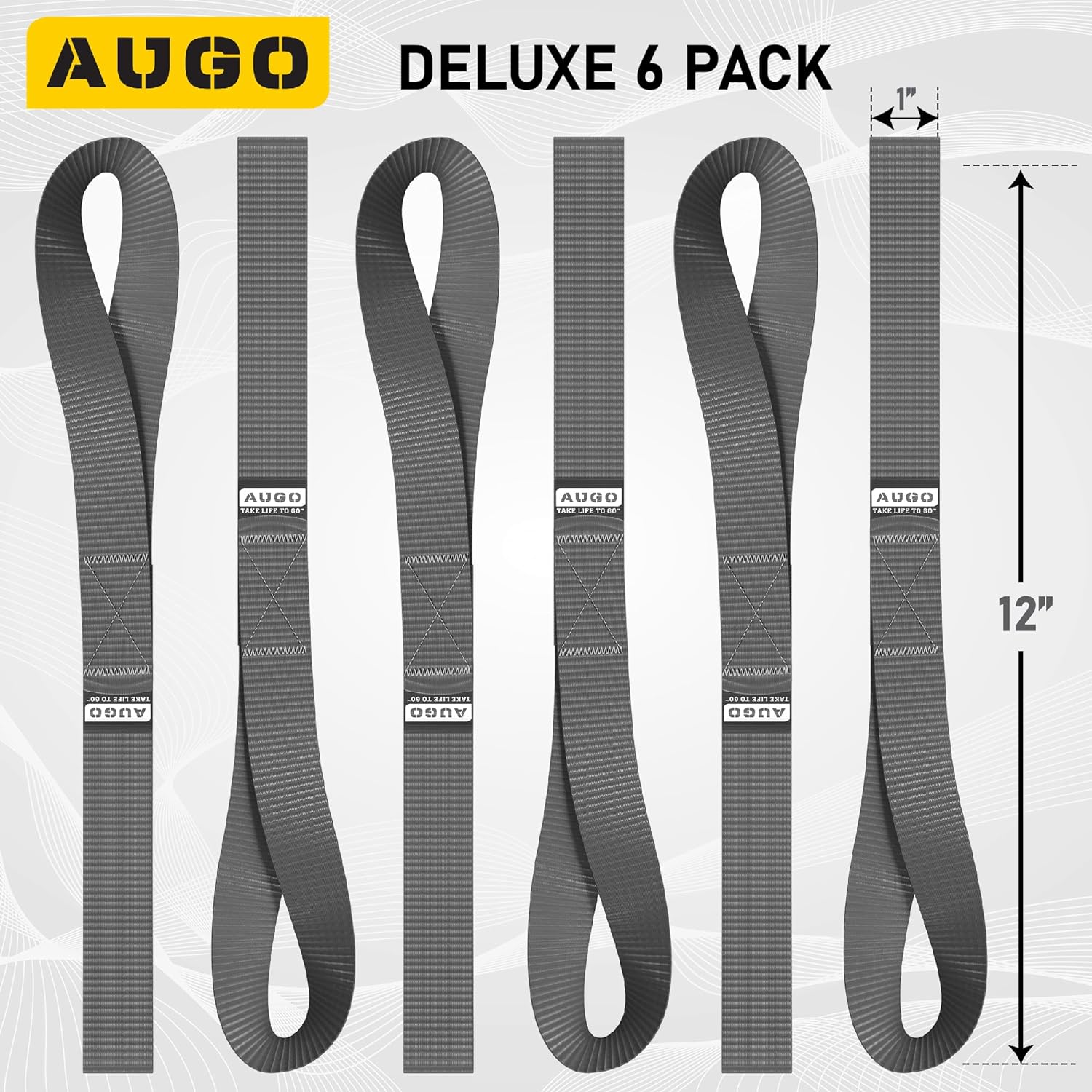 Soft Loop Tie Down Straps - 6 Pack - 1" x 12" - 4500 Lb Break Strength