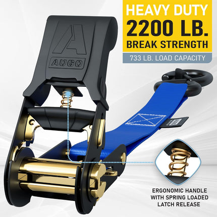 Heavy Duty Ratchet Straps - 4 Pack – 15 ft - 2200 lb Break Strength