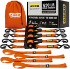 Retractable Ratchet Straps - 4 Pack - 1" x 10 Ft - 1200 Lb Break Strength