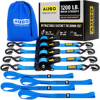 Retractable Ratchet Straps - 4 Pack - 1" x 10 Ft - 1200 Lb Break Strength