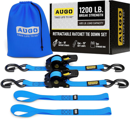 Retractable Ratchet Straps - 2 Pack - 1200 lb Break Strength
