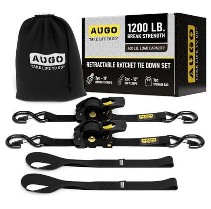 Retractable Ratchet Straps - 2 Pack - 1200 lb Break Strength