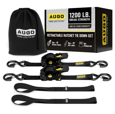 Retractable Ratchet Straps - 2 Pack - 1200 lb Break Strength